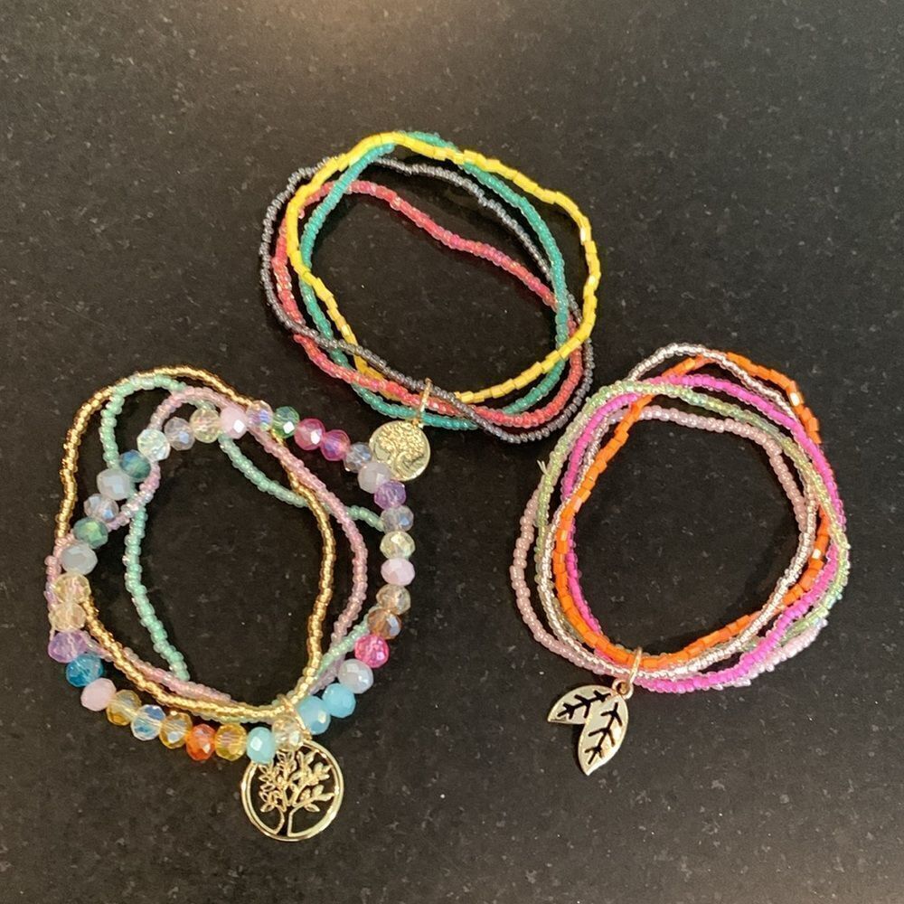 Boho Beaded Anklet & Bracelet Set – 3-Piece Stack with Gold Charms
